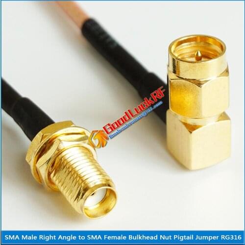 1X Pcs SMA Male Right Angle 90 Degree to SMA Female O-ring Bulkhead Mount Nut Plug RG316 Pigtail Jumper Cable 50 ohm Low Loss