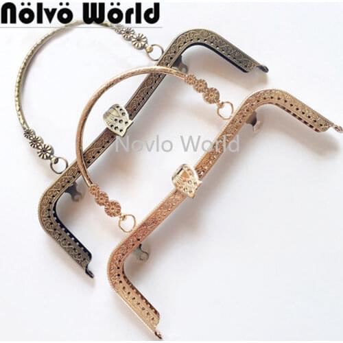 10pcs 20cm 4 colors Metal Purse Frame Handle for Making Kiss Clasp Lock Rose Head Embossed Bronze Tone Bags