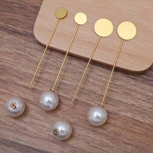 100pcs Brooch Pins with Immitation Pearls 10mm 15mm Flat Circle Glue Pad Hat Pins Bases DIY Safety-pins Jewelry Accessories