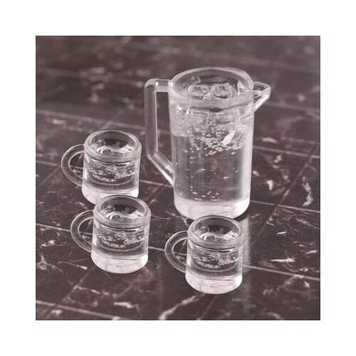 4Pcs/set 1:12 Dollhouse Miniature Water Bottle With 3 Cups Doll Kitchen Accessories