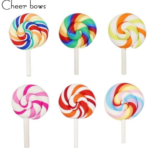5pcs/bag Sweet Candy Patch Soft Clay Lollipop Cabochons Handmade Embellishment Resin Material DIY Hair Bow Phone Decorative