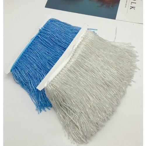 5Yards many color wholesale 12cm(4.7inches) Glass BLACK AB/BUGLE Seed Beaded Fringe Lamp Costume Trim Crafts