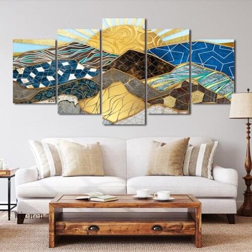 Nordic Abstract Landscape Art Poster Sun Mountain Peak Canvas Painting Hd Print Wall Art Photo Living Room Home Decor 5 Pieces