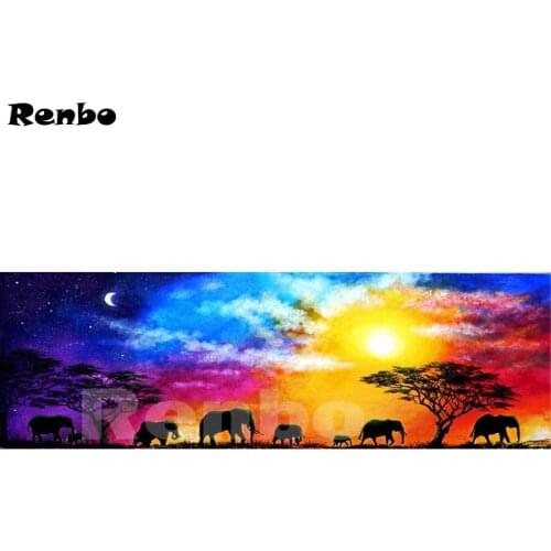 Full Diamond Painting African elephant DIY Diamond Embroidery Sunset scenery 5D Square Mosaic Pictures by Numbers Rhinestones