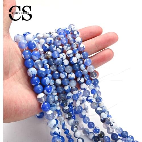 Blue Agates Beads Natural Round Loose Stone Beads for Jewelry Making Bulk DIY Bracelet Charms Accessories 4/6/8/10/12 mm