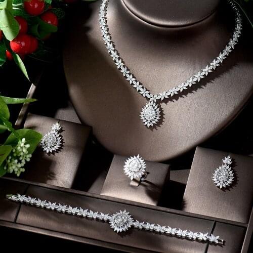 HIBRIDE Elegant AAA Cubic Zirconia Jewelry Sets Charm Necklace Earring Adjustable Ring Bracelet Sets Women Accessories N-1333