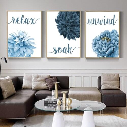Blue Plant Flowers Canvas Poster Minimalist Art Painting Abstract Wall Picture Print Modern Home Room Decoration