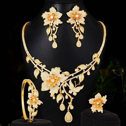 Kellybola Elegant 4PCS Fashion Butterfly Flowers Jewelry Set For Women Wedding Party Cubic Zircon Dubai Bridal Jewelry Indian
