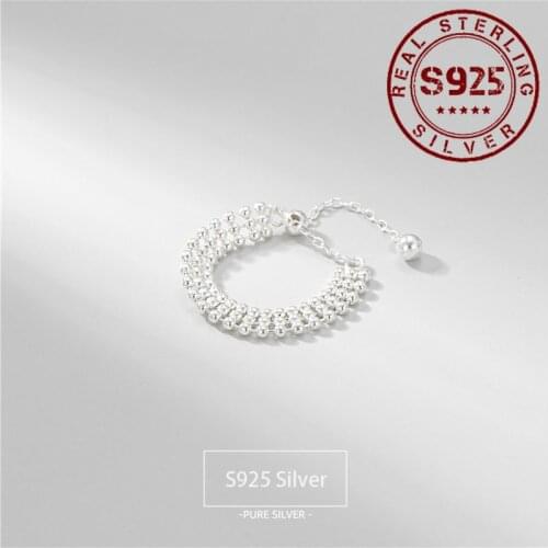 Women Silver Ring Polishing Round Beads Sterling Silver 925 Ring for Women Resizable Entertainment Jewelry Accessories Gift