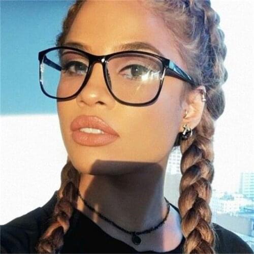 Square Female Eyeglasses Famous Brand Transparent Computer Glasses Large Frame Black Spectacles Women Nerd Myopia Clear Glasses