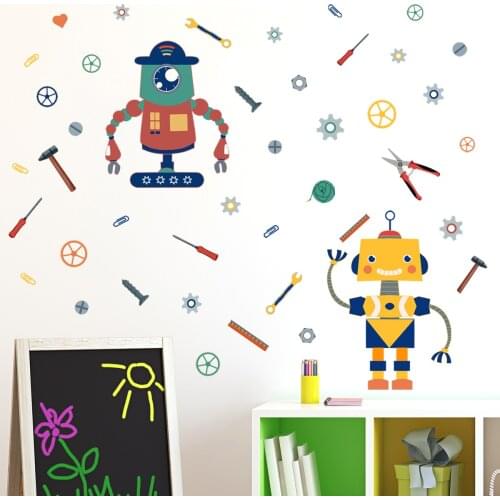 Cartoon Robots DIY Wall Stickers Kids Room Bedroom Decals for Furniture Boy Teenager Room Decor Nursery Wall Paper