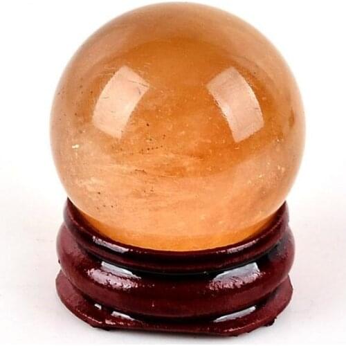 3cM natural orange Calcite Sphere Crystal quartz Ball Chakra Healing rock Reiki Stone Carving Crafts with stand(1 PC)