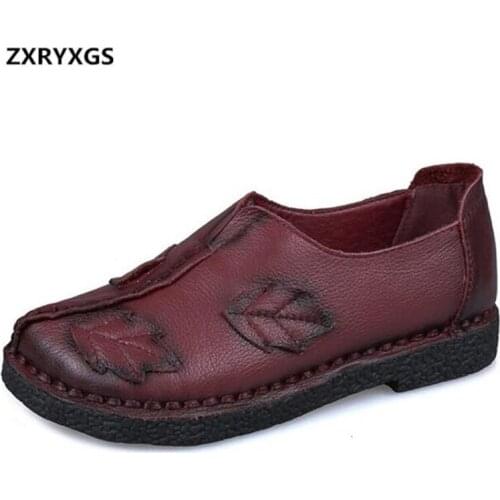 2021 Spring New Retro Handmade Flowers Women Fashion Shoes Genuine Leather Shoes Women Shoes Flat Soft Comfortable Casual Flats