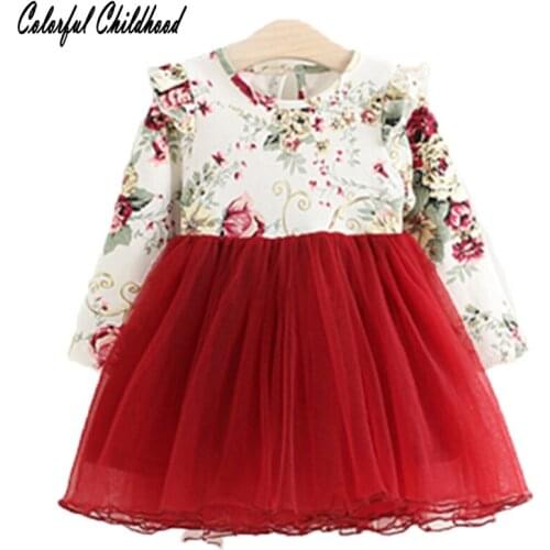 Autumn Dresses red/pink Princess Girls Dress Elegant Party Tutu Kids Dresses For Girls Costume floral Wedding Dress bebe Vestido