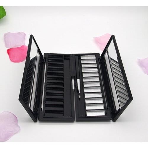 DIY Cosmtic Compact Eye Shadow Palette Rectangle 12 Grids Eyeshadow Container with Mirror Black Empty Lipstick Packing Box 10pcs