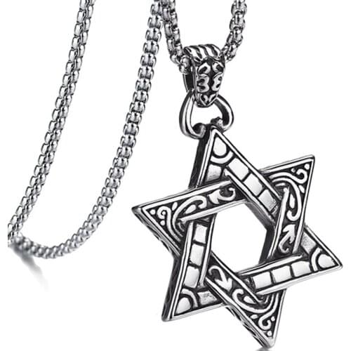 Star of David Pendant Necklace Stainless Steel Star Amulet Necklace Fashion Male Jewelry