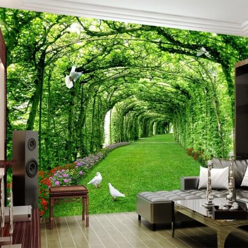 Custom 3D Photo Wallpaper Murals Green Tree Lawn 3D Space Wall Papers Home Decor Living Room DIY Self-adhesive Mural Sticker