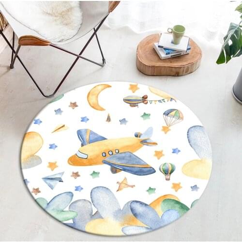 Cartoon Colorful Airpalne Cloud Nordic Round Carpet For Kids Room Children Bedroom Decor Bedside Mat Play Carpet Washable Cute