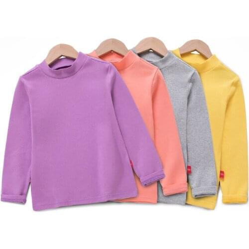 Autumn Winter 100% Cotton Girls T-Shirt Long-sleeve Baby Kids Turtleneck Bottoming Shirt for Children Clothes Girl Tops 2-10Y