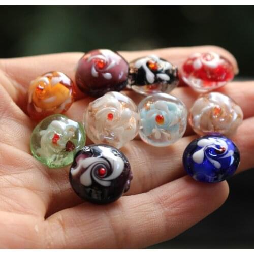 20pcs Flat Lampwork Glass beads Mix color Flower beads Charms 16mm*14mm*10mm for jewelry making
