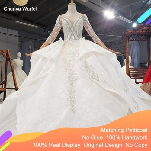 HTL1760 V-Neck With 3/4 Sleeve Appliques Custom Wedding Dress 2020 Pearls Crystal Backless robe de mariage sirene