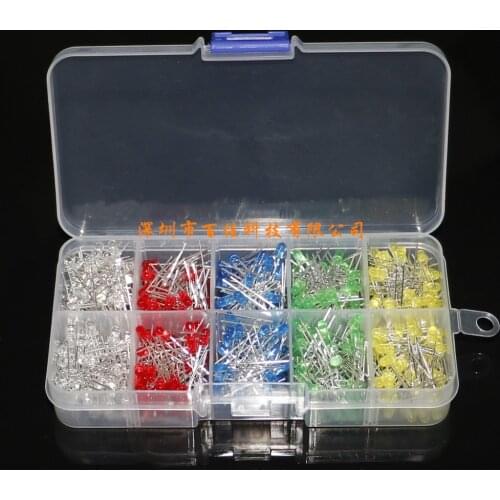 3mm high-brightness LED light-emitting diode box F3 round head transistor 500 pcs 100 pcs per color