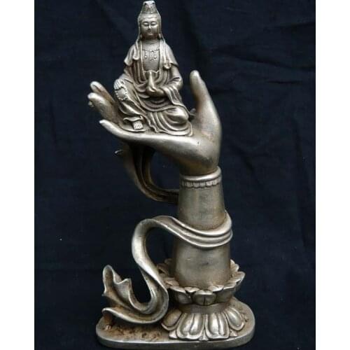 Tibet Buddhist Silver Kwan Yin Buddha Hand Statue
