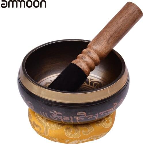 Ammoon Tibetan Singing Bowl Set with 12.5cm/5inch Handmade Metal Sound Bowl & Soft Cushion & Wooden Striker for Meditation