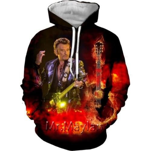 French Johnny Hallyday Sweatshirts Men Brand Hoodies 3D Print Hoodie Hip Hop Male Casual Rock Tracksuits Clothes Harajuku Tops