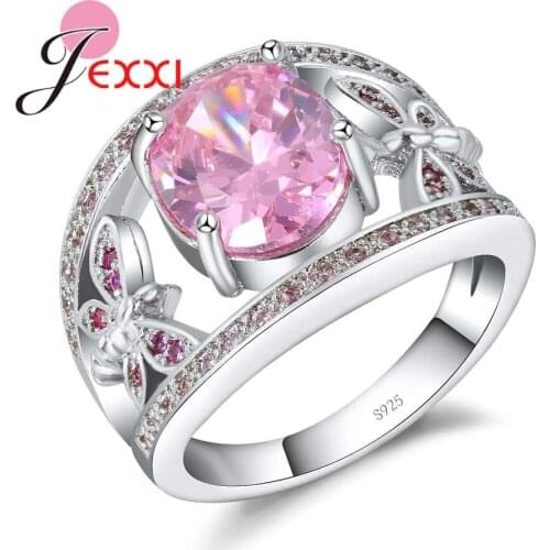 Trendy Butterfly Design Fashion Clear CZ Zircon Engagement Ring For Women Gift 925 Sterling Silver Crystal Wedding Rings
