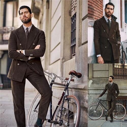 Vintage Handsome Men Tuxedos Custom Made Retro Double Breasted Blazer England Style Party Prom Smart Casual Coat