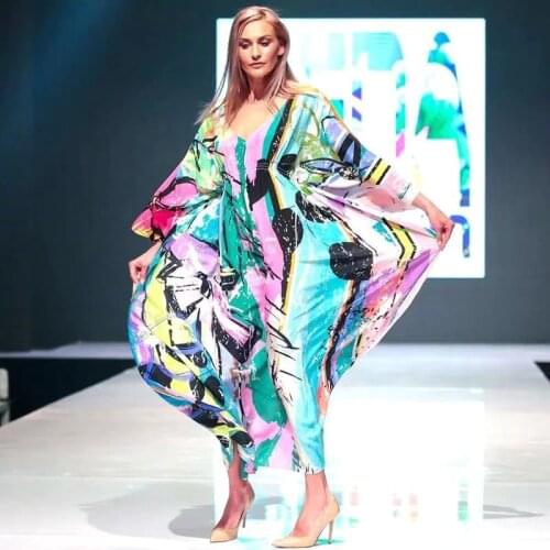 2020 Quick-Drying Bohemian Printed Loose Summer Women Beachwear Kaftan Cover-ups Long Beach Dress Cotton Tunic Swimwear Cover Up