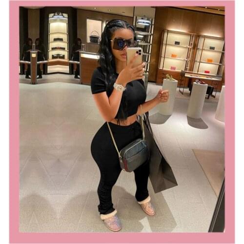 Tracksuit Woman 2 Piece Sets 2020 Stacked Leggings Black Crop Top Pants Suit Summer sweatpants Fitness Oversize Outfits Clothing