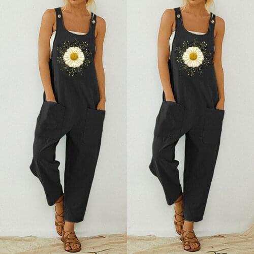 Plus Size Casual Pants Loose Printed Overall Large Pocket Jumpsuit Women Safari Style Cool Girl Large Size Rompers Summer 4xl