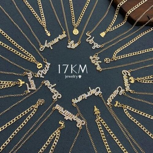 Gold 12 Constellation Letter Necklace Trendy Multilayered Crystal Thick Chain Necklace Virgo Leo Jewelry Birthday Gift