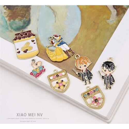 10pcs Cartoon Cute Animal Alloy Drop Oil Prince And Princess Shield Earrings For Women Girls Material Diy Jewelry Accessories