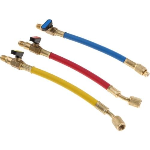 3Pcs 1/4" SAE 800PSI Charging Hoses with Shut Ball Valve HVAC R410a R22 R134