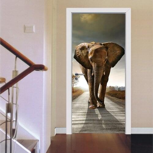 3D door stickers castle elephant living room bedroom door decoration wall stickers wallpaper mural wall decor decals