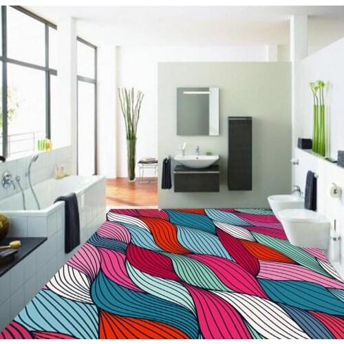 3D Floor Modern Sticker 3D Floor Abstract Wavy Pattern Color 3D Stereoscopic Floor PVC Floor Sticker Painting Murals