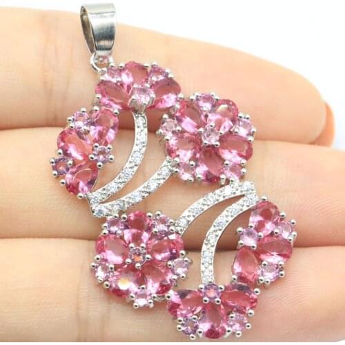 48x43mm Multi Color Flowers Created Tourmaline Peridot Tanzanite Aquamarine CZ Bride Wedding Silver Pendant