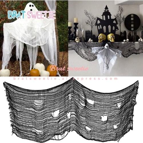 76x183cm Black White Halloween Creepy Cloth Party Hanging Decor Doorways Windows Cover Gauze Creepy Spooky Halloween Decoration