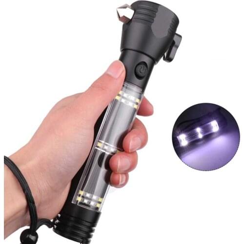 9 in 1 Solar Power LED Flashlight Hammer Torch Light With Power Bank 18650 battery Magnet Survival Tool Camping Emergency Light