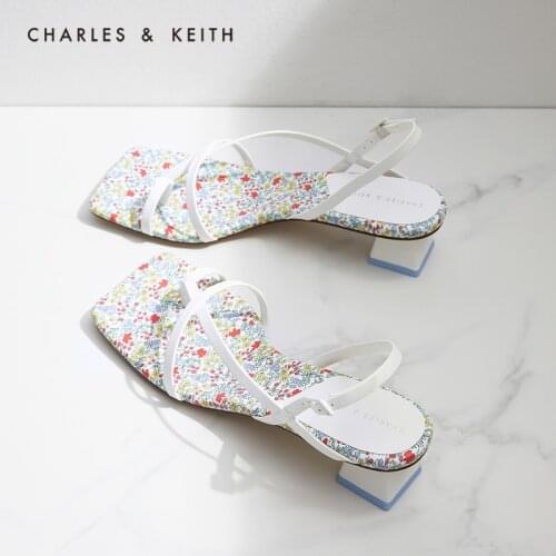 CHARLES&KEITH New Arrival for Summer 2021 CK1-60580208-A Ladies Floral Square Toe Flip-Flop Sandals
