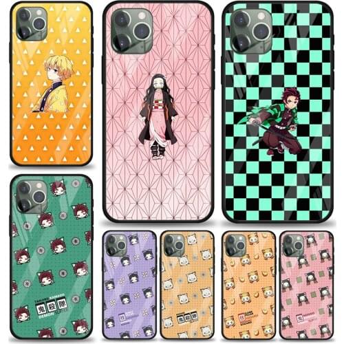 Demon Slayer cute for Apple iPhone 12 Pro Max Mini 11 Pro XS Max X XR 6S 6 7 8 Plus Luxury Tempered Glass Phone Case