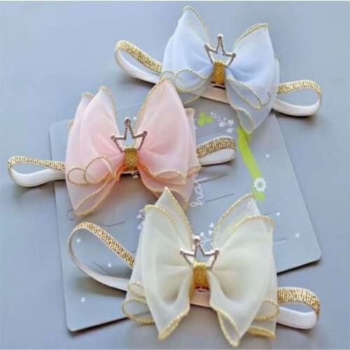Baby Girls Bowknot Crown Headband Lace Elastic Princess Hair Band Fashion New Style Children Kids Hair Accessories