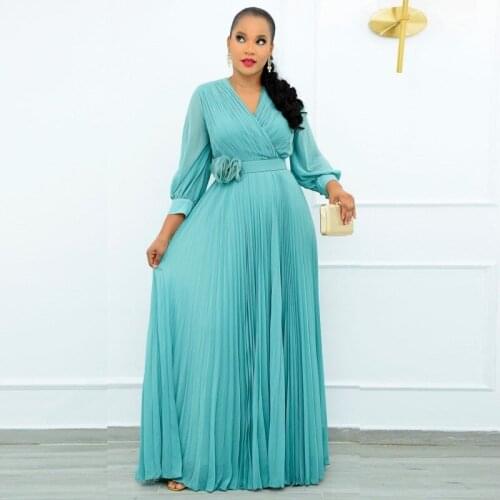 Elegant Pleated Maxi Dresses 2021 Africa Clothing African Dresses For Women Muslim Long Dress High Quality Fashion Dress
