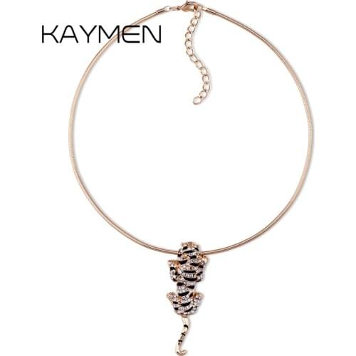 KAYMEN New Cute Little Tiger Pendant Necklace for Girls Golden Plated Inlaid AAA Rhinestones Chokers Fashion Pendant NK-04055