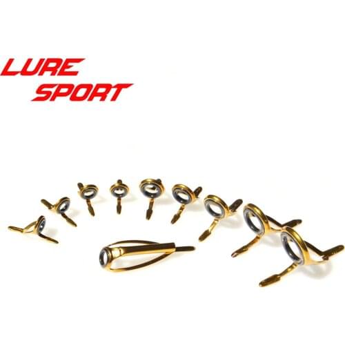 LureSport KW guide MN 10pcs Guide set Gold Steel frame sic ring rod guide Rod Building component Repair DIY Accessory