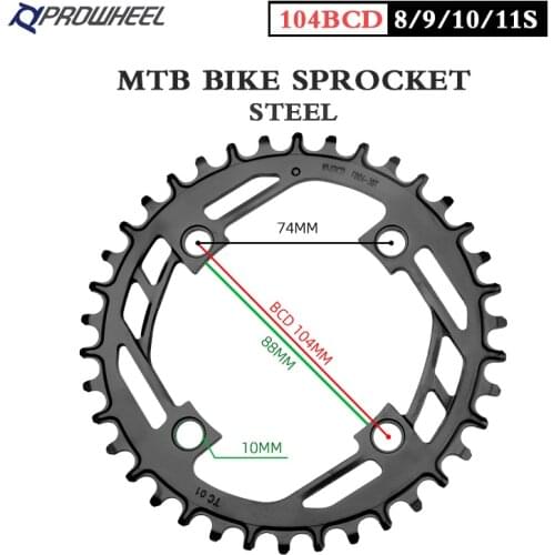 Prowheel 104BCD Round Chainring MTB Bike 32T 34T 36T 38T 40T Narrow Wide Chainwheel Mountain Bicycle Crown Steel Tooth Plate