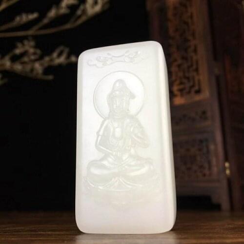J18#Hetian jade white jade Guanyin pendant, delicate jade